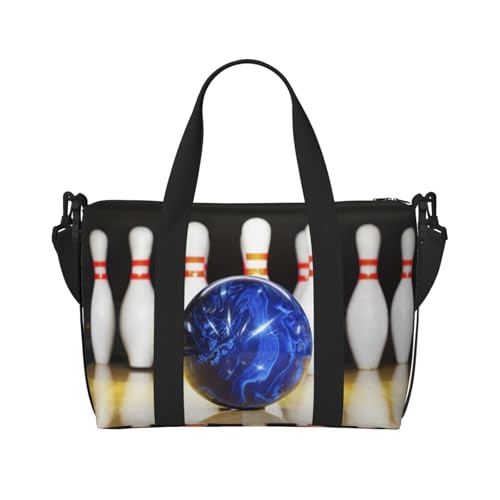 Turnbeutel mit Bowling-Aufdruck für Damen, Wochenendtasche, Übernachtungstasche, persönliche Gegenstände, Schultertasche für Damen und Herren, Einheitsgröße, Schwarz , Einheitsgröße von ESNAIUVCD