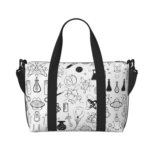 Turnbeutel mit Chemie-Aufdruck für Damen, Wochenendtasche, Übernachtungstasche, persönliche Gegenstände, Schultertasche für Damen und Herren, Einheitsgröße, Schwarz , Einheitsgröße von ESNAIUVCD