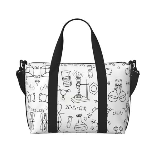Turnbeutel mit Chemie-Aufdruck für Damen, Wochenendtasche, Übernachtungstasche, persönliche Gegenstände, Schultertasche für Damen und Herren, Einheitsgröße, Schwarz , Einheitsgröße von ESNAIUVCD