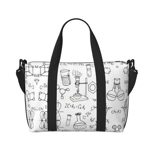 Turnbeutel mit Chemie-Aufdruck für Damen, Wochenendtasche, Übernachtungstasche, persönliche Gegenstände, Schultertasche für Damen und Herren, Einheitsgröße, Schwarz , Einheitsgröße von ESNAIUVCD