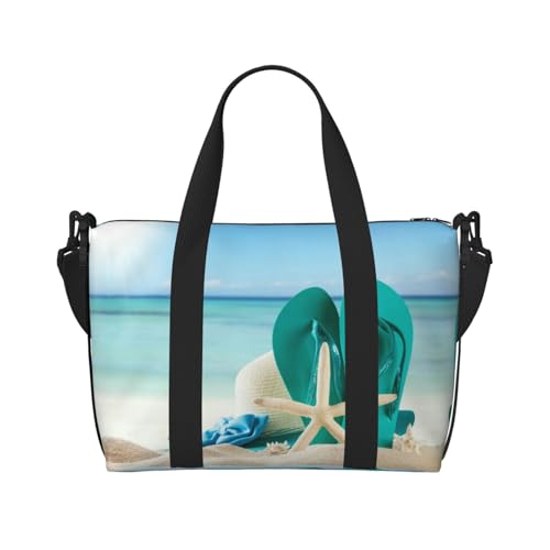 Turnbeutel mit Flip-Flops-Aufdruck für Damen, Wochenendtasche, Übernachtungstasche, persönliche Gegenstände, Schultertasche für Damen und Herren, Einheitsgröße, Schwarz , Einheitsgröße von ESNAIUVCD