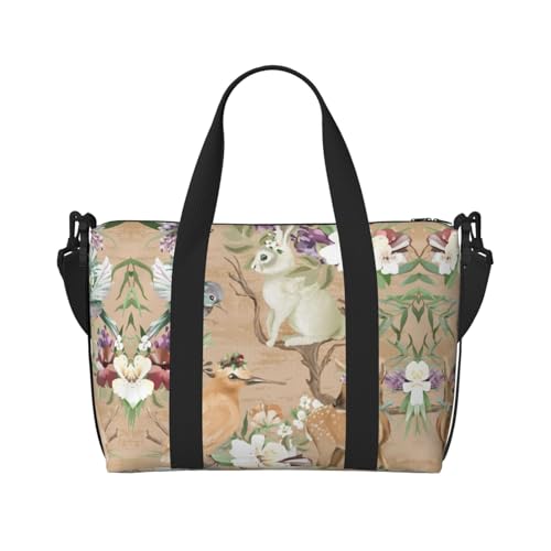 Turnbeutel mit Hirschvögeln mit Blumendruck, für Damen, Wochenendtasche, Übernachtungstasche, persönliche Gegenstände, Schultertasche für Damen und Herren, Einheitsgröße, Schwarz , Einheitsgröße von ESNAIUVCD
