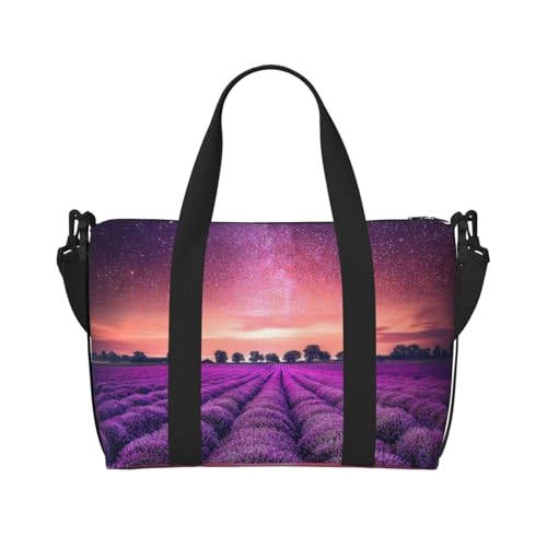Turnbeutel mit Lavendelfeld-Aufdruck für Damen, Wochenend-Übernachtungstasche, persönliche Gegenstände, Schultertasche für Damen und Herren, Einheitsgröße, Schwarz , Einheitsgröße von ESNAIUVCD