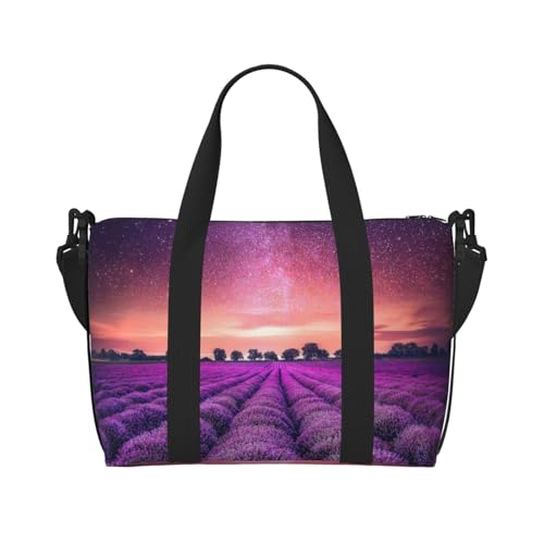 Turnbeutel mit Lavendelfeld-Aufdruck für Damen, Wochenend-Übernachtungstasche, persönliche Gegenstände, Schultertasche für Damen und Herren, Einheitsgröße, Schwarz , Einheitsgröße von ESNAIUVCD