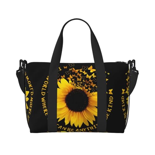 Turnbeutel mit Schmetterlings- und Sonnenblumen-Aufdruck, für Damen, Wochenendtasche, Übernachtungstasche, persönliche Gegenstände, Schultertasche für Damen und Herren, Einheitsgröße, Schwarz , von ESNAIUVCD