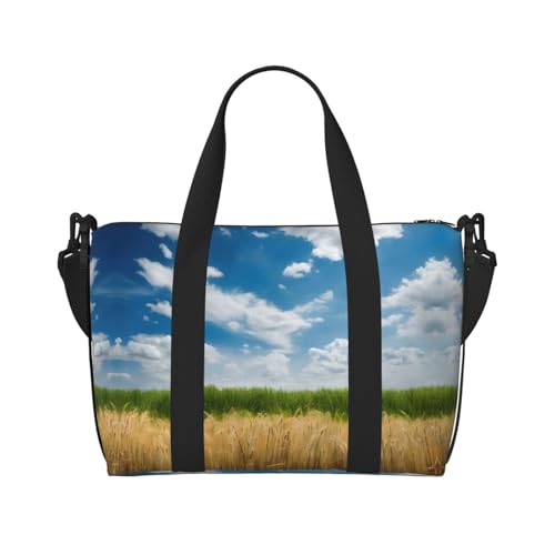 Turnbeutel mit Weizenfelddruck für Damen, Wochenendtasche, Übernachtungstasche, persönliche Gegenstände, Schultertasche für Damen und Herren, Einheitsgröße, Schwarz , Einheitsgröße von ESNAIUVCD