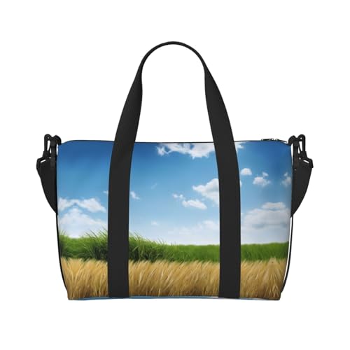 Turnbeutel mit Weizenfelddruck für Damen, Wochenendtasche, Übernachtungstasche, persönliche Gegenstände, Schultertasche für Damen und Herren, Einheitsgröße, Schwarz , Einheitsgröße von ESNAIUVCD