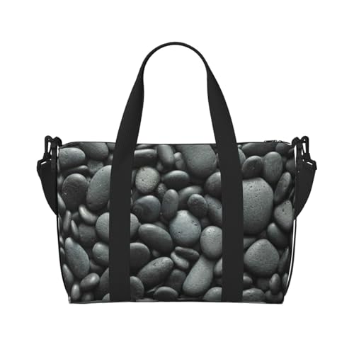 Turnbeutel mit vielen schwarzen Kieselsteinen, für Damen, Wochenendtasche, Übernachtungstasche, persönliche Gegenstände, Schultertasche für Damen und Herren, Einheitsgröße, Schwarz , Einheitsgröße von ESNAIUVCD