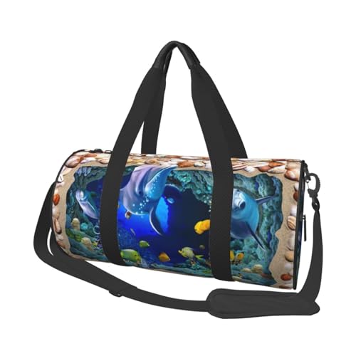 Underwater World Blue Marine Life Print Travel Duffel Bag, Foldable Gym Bag Overnight Weekend Bags for Women, Large Holdall Bag Cabin Bag for Sports and Travel, Schwarz , Einheitsgröße von ESNAIUVCD
