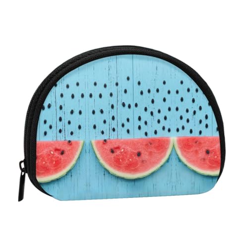 Wassermelone und Falling On Blue Background Print Portable Mini Storage Bag Shell Shaped Wallet Small Coin Wallet Shell Storage Bag von ESNAIUVCD