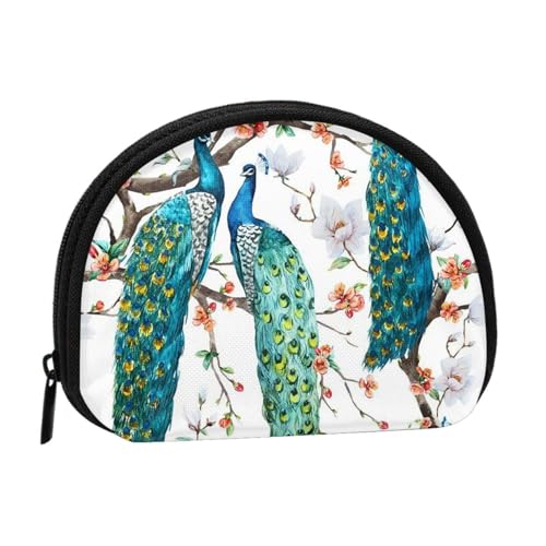 Wunderschöner Pfauenblumen-Druck, tragbare Mini-Aufbewahrungstasche, muschelförmige Geldbörse, kleine Münzgeldbörse, Muschel-Aufbewahrungstasche von ESNAIUVCD