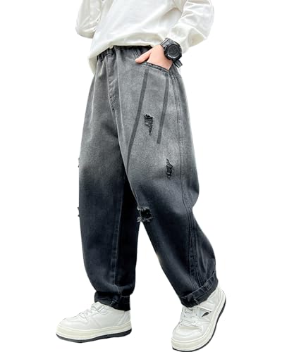 ESORNUG Baggy Jeans Jungen Weite Bein Jeans Auffällige Bequeme Denim Hosen Casual Superweiche Gerade Jeanshose Freizeithose von ESORNUG