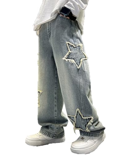 ESORNUG Baggy Jeans Jungen Weite Bein Jeans Bequeme Auffällige Denim Hosen Casual Superweiche Gerade Jeanshose Freizeithose von ESORNUG