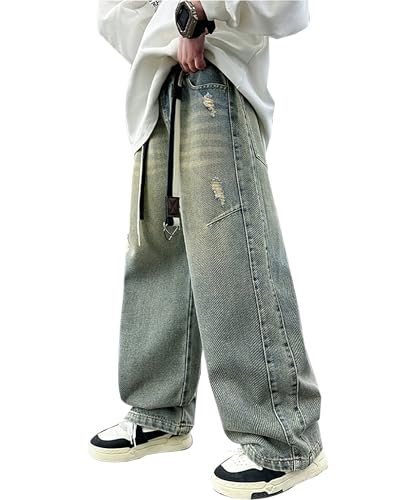 ESORNUG Baggy Jeans Jungen Weite Bein Jeans Bequeme Auffällige Denim Hosen Casual Superweiche Gerade Jeanshose Freizeithose von ESORNUG