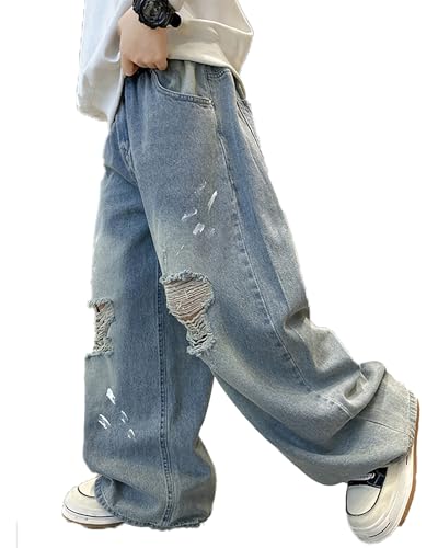 ESORNUG Baggy Jeans Jungs Jungen Weite Bein Jeans Bequeme Auffällige Denim Hosen Casual Superweiche Gerade Jeanshose Freizeithose von ESORNUG