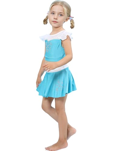 ESORNUG Mädchen Badebekleidung Strand Sommer Bademode Bikini Set ELSA Prinzessin Kostüm Badebekleidung Kinderbadeanzug Schwimmkleidung Badebekleidungsset Blau von ESORNUG