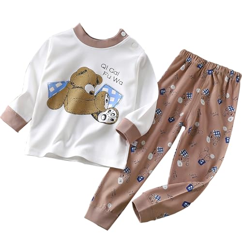 ESORNUG Pyjama Kinder Junge Niedlich Cartoon Drucken Thermo-Unterhosen Schlafanzug Set Langarm Zweiteilig Schlafanzüge Hose Pyjama Legging Set 110 116 von ESORNUG