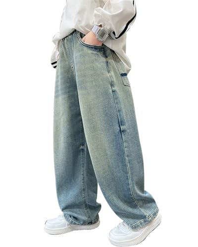 ESORNUG Stilvolle Jungen Relaxed Fit Jeans Denim Bequeme Hosen Geradem Bein Jeanshose für Besondere Anlässe Blau von ESORNUG