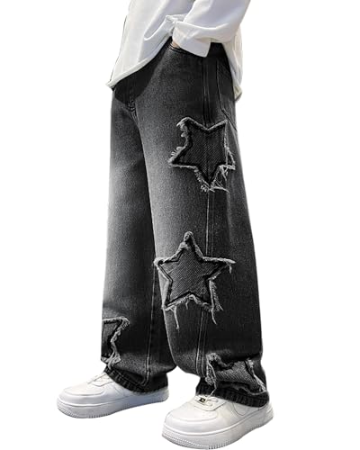 Loose Fit Jeans Jungen Wide Leg Hosen Bequeme Denim Hosen Denim Vintage Loose Fit Lässige Jeanshose Freizeithose Streetwear von ESORNUG