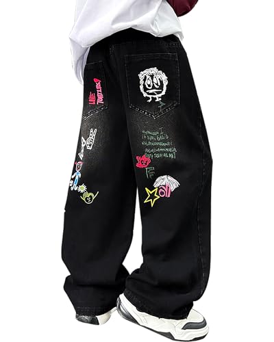Weite Hose Jungen Wide Leg Jeans Bequeme Denim Hosen Denim Vintage Loose Fit Lässige Jeanshose Streetwear Freizeithose von ESORNUG