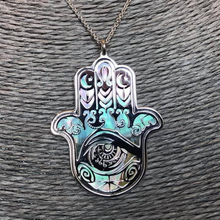 Hamsa 925Er Silber Schwarzer Perlmutt Anhänger - Hand Der Fatima Amulett Für Schutz, Glück, Positive Energie Und Spirituelle Harmonie von ESOTERICArtStore