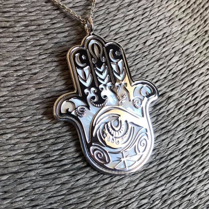 Hamsa 925Er Silber Weißer Perlmuttanhänger - Hand Der Fatima Amulett Für Schutz, Glück, Positive Energie Und Spirituelle Harmonie von ESOTERICArtStore