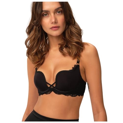 ESOTIQ Damen Push-Up BH Claudia Basic | vorgeformte Cups und herausnehmbare Kissen für EIN traumhaftes Dekolleté | hautfreundliche Stoffqualität,Schwarz,70B von ESOTIQ