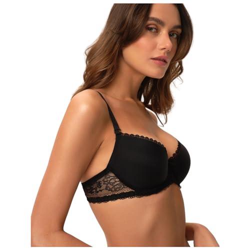 ESOTIQ Damen Push-Up BH Kassidy Basic | Vorgeformte Cups und herausnehmbare Kissen für EIN traumhaftes Dekolleté | abnehmbare Träger,Schwarz,65D von ESOTIQ