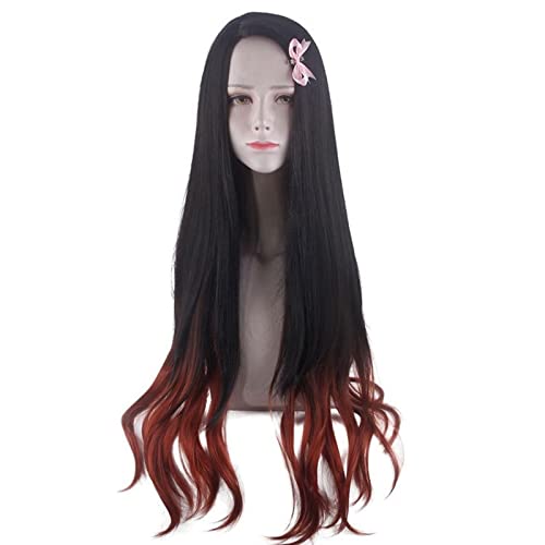 ESPADE Wig Anime Cosplay Kamado Nezuko Perücke: Kimetsu no Yaiba Nezuko Cosplay 95 cm Farbverlauf Langes Haar Zubehör Hitzebeständige Synthetische Perücke von ESPADE