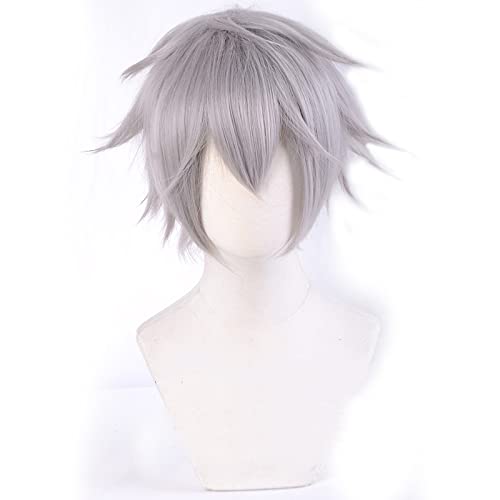ESPADE Wig Anime Cosplay Perücke Cosplay Anime Spiel Eva Nagisa Kaworu Perücke Rambut Sintetis Tahan Panas Campuran Abu-abu Pendek + Topi Perücke von ESPADE