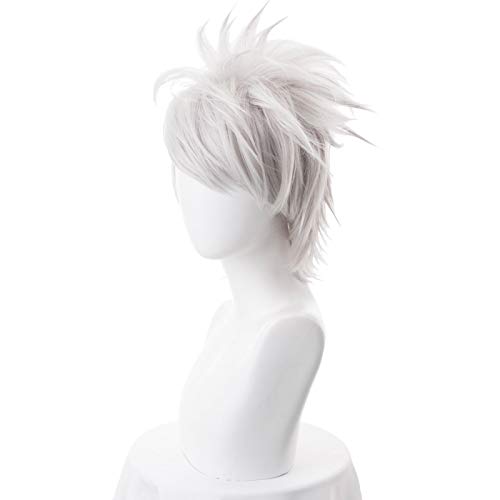ESPADE Wig Anime Cosplay Perücke for Anime Ninja Hatake Kakashi Cosplay Perücke silberweiß Kurze hitzebeständige Kunsthaarperücken + Stirnband + Maske M Perücke (Color : Wig) von ESPADE