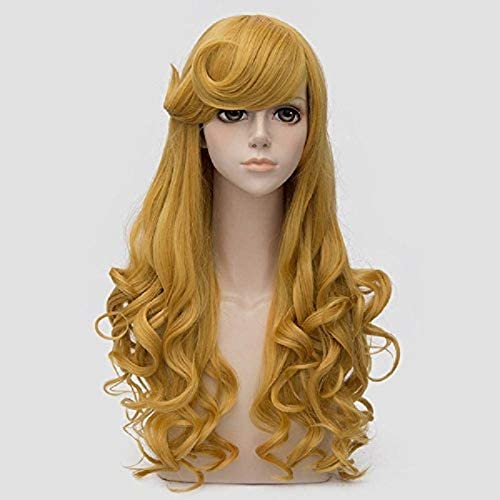 ESPADE Wig Anime Cosplay Princess Aurora Wig Long Golden Wavy Styled Bangs Heat Resistant Synthetic Hair Cosplay Costume Wigs + Wig Cap von ESPADE