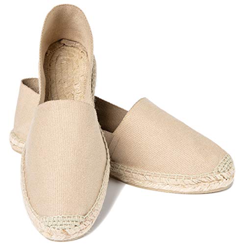 ESPADELLE Klassische Damen Slip-on Espadrilles aus Baumwolle mit Schuhbeutel, Camel, 37, Handmade in Spain von ESPADELLE