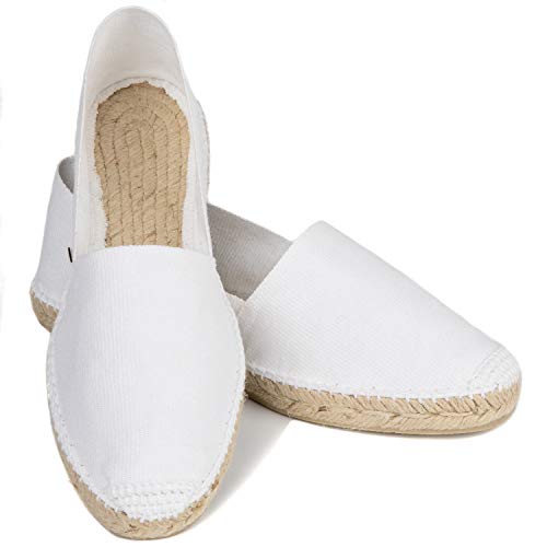 ESPADELLE Klassische Damen Slip-on Espadrilles aus Baumwolle mit Schuhbeutel, Feta, 36, Handmade in Spain von ESPADELLE