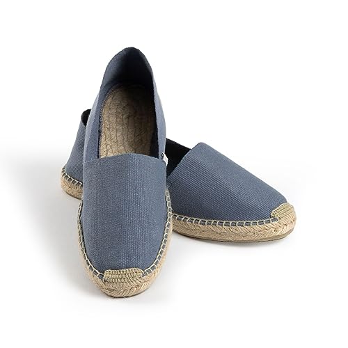 ESPADELLE Klassische Damen Slip-on Espadrilles aus Baumwolle mit Schuhbeutel, Jeans, 37, Handmade in Spain von ESPADELLE