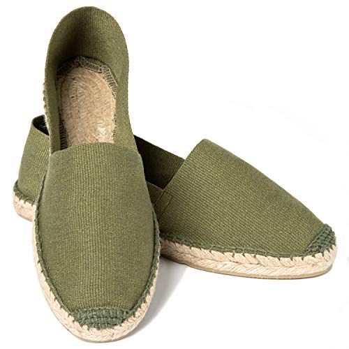 ESPADELLE Klassische Damen Slip-on Espadrilles aus Baumwolle mit Schuhbeutel, Olive, 36, Handmade in Spain von ESPADELLE