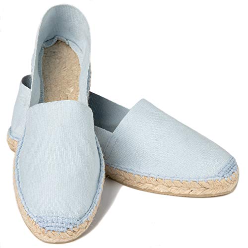 ESPADELLE Klassische Damen Slip-on Espadrilles aus Baumwolle mit Schuhbeutel, Sky, 36, Handmade in Spain von ESPADELLE