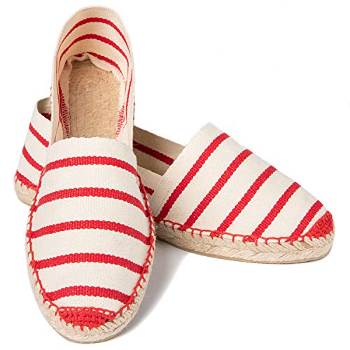 ESPADELLE Klassische Gestreifte Damen Slip-on Espadrilles aus Baumwolle mit Schuhbeutel, Caprese, 36, Handmade in Spain von ESPADELLE