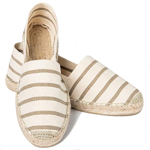 ESPADELLE Klassische Gestreifte Damen Slip-on Espadrilles aus Baumwolle mit Schuhbeutel, Risotto, 37, Handmade in Spain von ESPADELLE