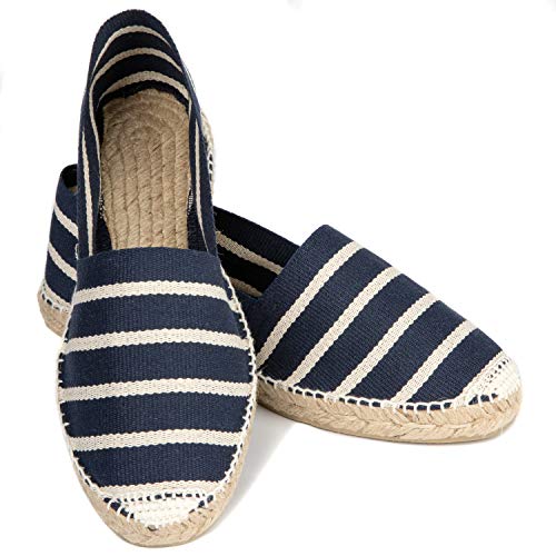 ESPADELLE Klassische Gestreifte Damen Slip-on Espadrilles aus Baumwolle mit Schuhbeutel, Sailor, 36, Handmade in Spain von ESPADELLE