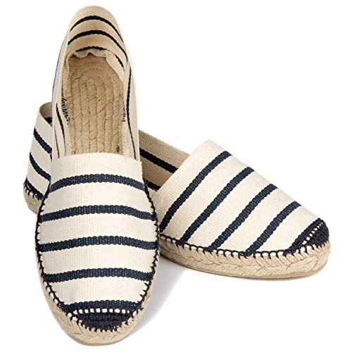 ESPADELLE Klassische Gestreifte Damen Slip-on Espadrilles aus Baumwolle mit Schuhbeutel, Zebra, 38, Handmade in Spain von ESPADELLE