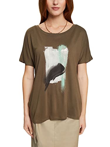 ESPRIT Damen 072EO1K323 T-Shirt, 350/KHAKI Green, XS von ESPRIT