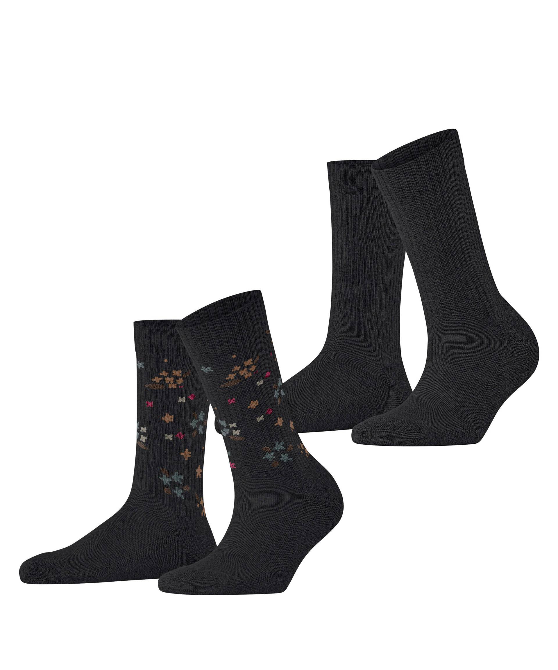 ESPRIT socks & tights - Esprit Flower Rib 2-Pack Damen black - Gr. - 36.5 von ESPRIT socks & tights