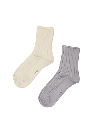 ESPRIT Damen Socken Cosy Rib 2-Pack Biologische Baumwolle Wolle einfarbig 2 Paar, Mehrfarbig (Sortiment 0010), 35-38 von ESPRIT