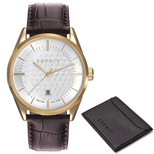 ESPRIT Herren Analog Klassisch Quarz Uhr mit Leder Armband ES109421002 von ESPRIT