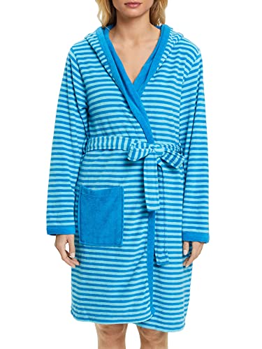 ESPRIT Damen-Bademantel Striped Hoody mit Kapuze Leichtfrottier türkis Größe 36/38,S von ESPRIT