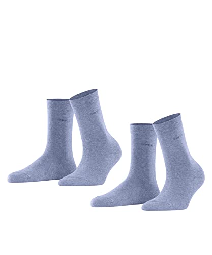 ESPRIT Damen Socken Basic Easy 2-Pack W SO Baumwolle einfarbig 1 Paar, Blau (Jeans Melange 6458), 35-38 von ESPRIT