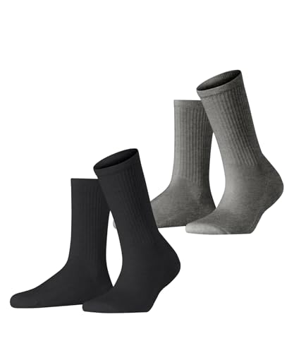 ESPRIT Damen Socken Basic Tennis Multipack W So Baumwolle einfarbig 2 Paar, Mehrfarbig Black Grey 0080, 39-42 von ESPRIT