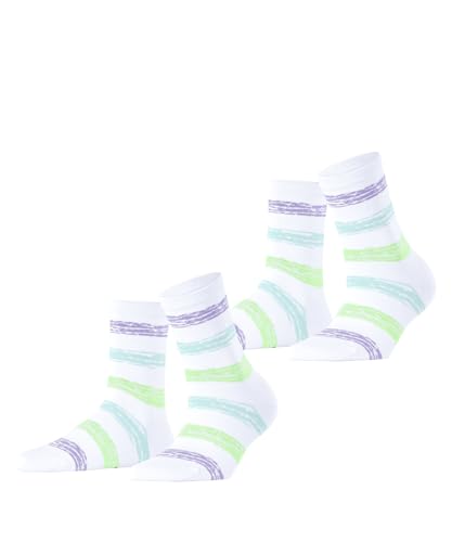 ESPRIT Damen Brushed Stripes 2 Pack W SO Baumwolle Gemustert 2 Paar Socken, Weiß (White 2000), 35-38 (2er Pack) von ESPRIT