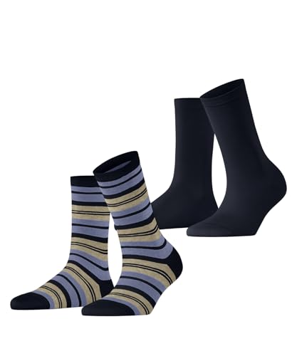 ESPRIT Damen College Stripe Multipack W So Baumwolle Gemustert Socken, Blau Marine 6120, 39-42 (2er Pack) von ESPRIT